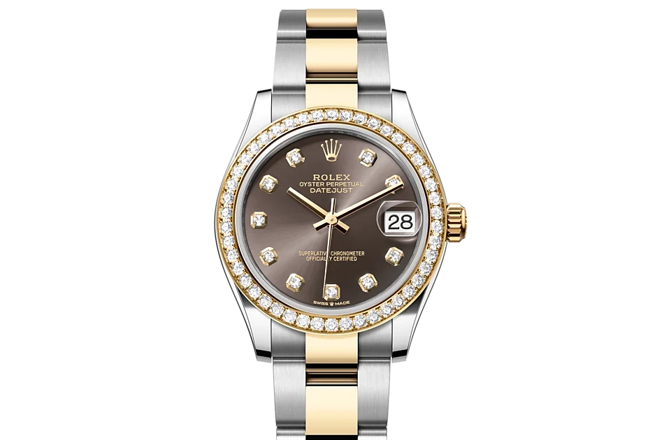 Rolex Datejust Oyster, 31 mm, Edelstahl Oystersteel und Gelbgold mit Diamanten - M278383RBR-0021 at Huber Fine Watches & Jewellery