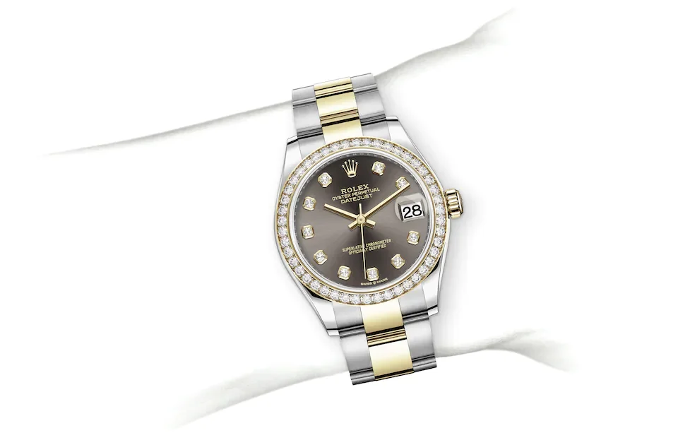 Rolex Datejust Oyster, 31 mm, Edelstahl Oystersteel und Gelbgold mit Diamanten - M278383RBR-0021 at Huber Fine Watches & Jewellery
