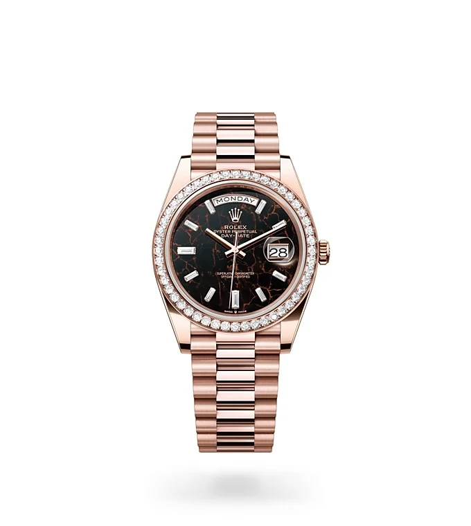 Rolex Day-Date Oyster, 40 mm, Everose gold and diamonds - M228345RBR-0016 at Huber Fine Watches & Jewellery