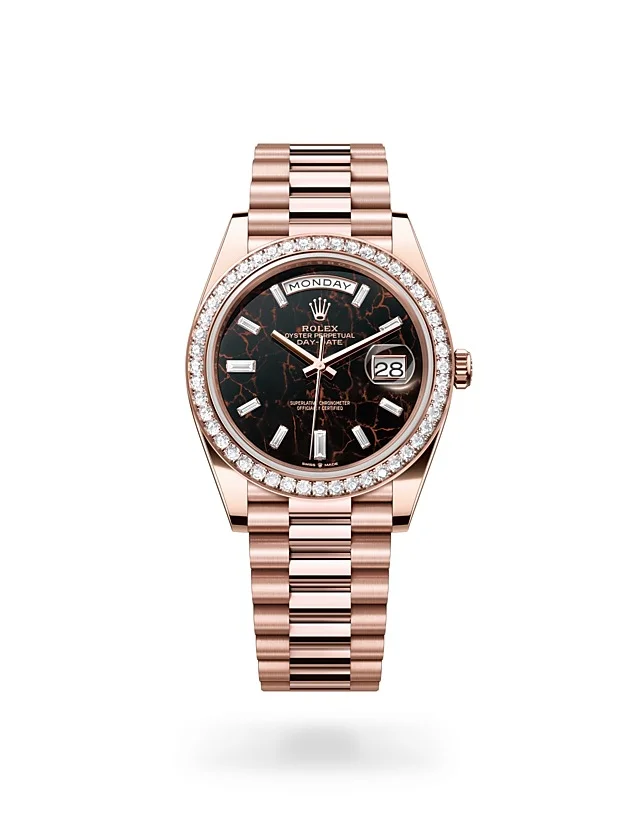 Rolex Day-Date Oyster, 40 mm, Everose gold and diamonds - M228345RBR-0016 at Huber Fine Watches & Jewellery