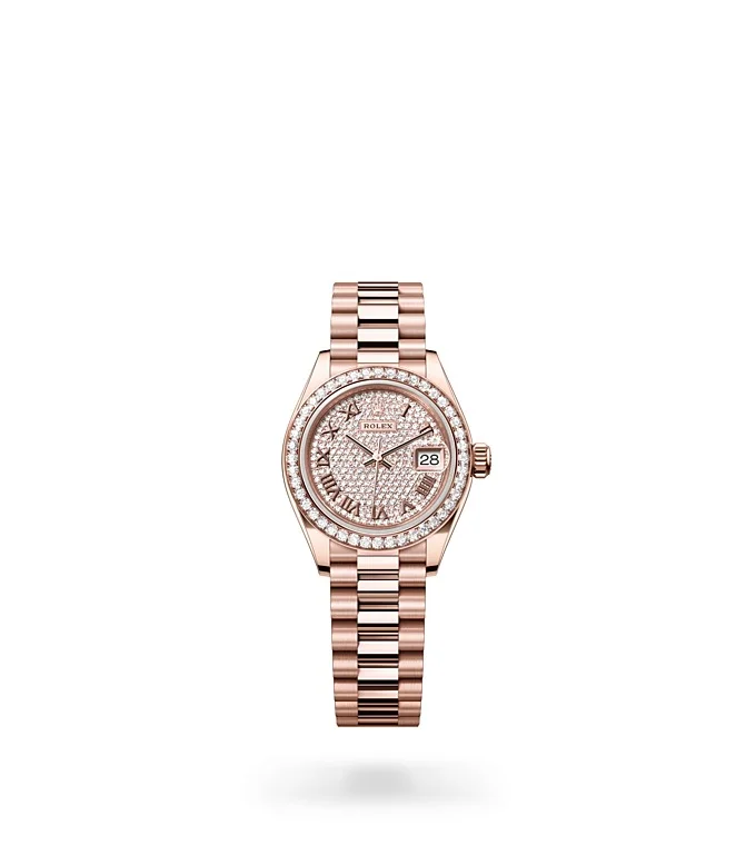 Rolex Lady-Datejust Oyster, 28 mm, Everose gold and diamonds - M279135RBR-0021 at Huber Fine Watches & Jewellery