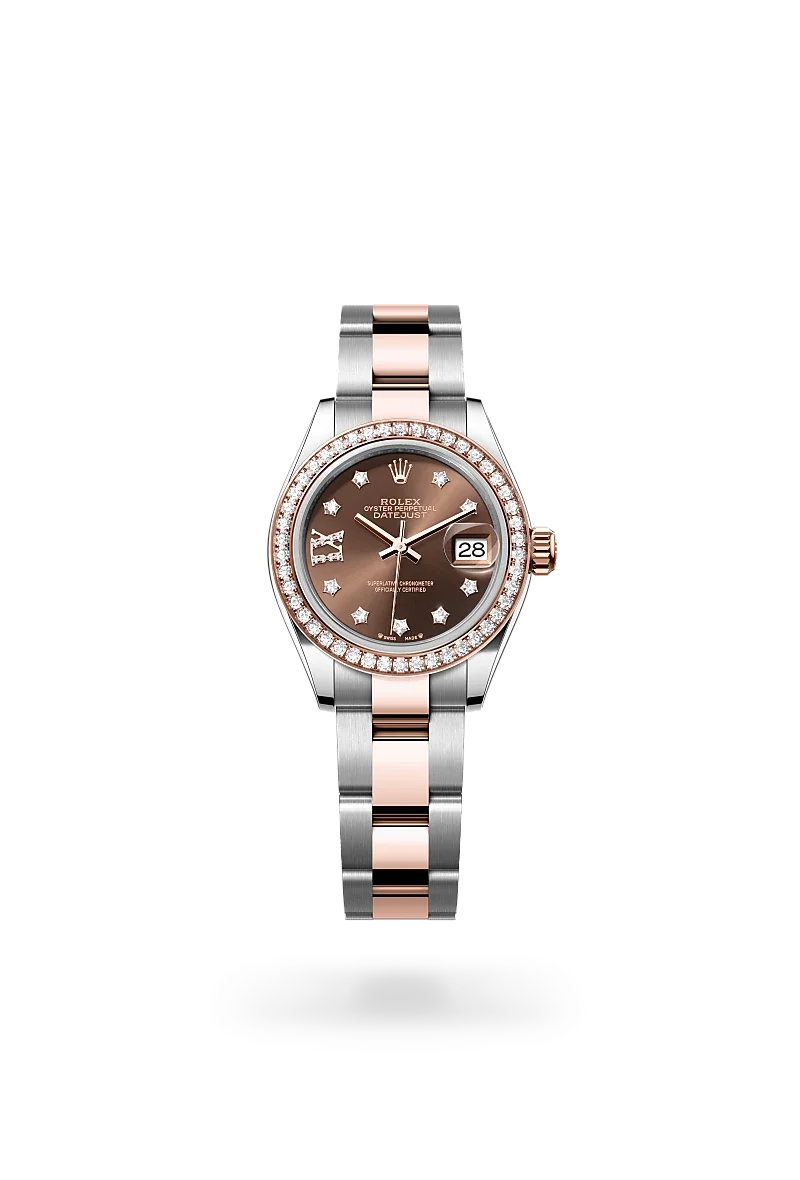 Rolex Lady-Datejust Oyster, 28 mm, Oystersteel, Everose gold and diamonds - M279381RBR-0004 at Huber Fine Watches & Jewellery